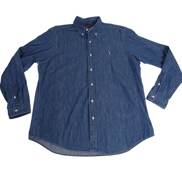 Polo Ralph Lauren Men Classic Blue Denim Button Down Shirt Size XL Long Sleeve - Picture 2 of 11
